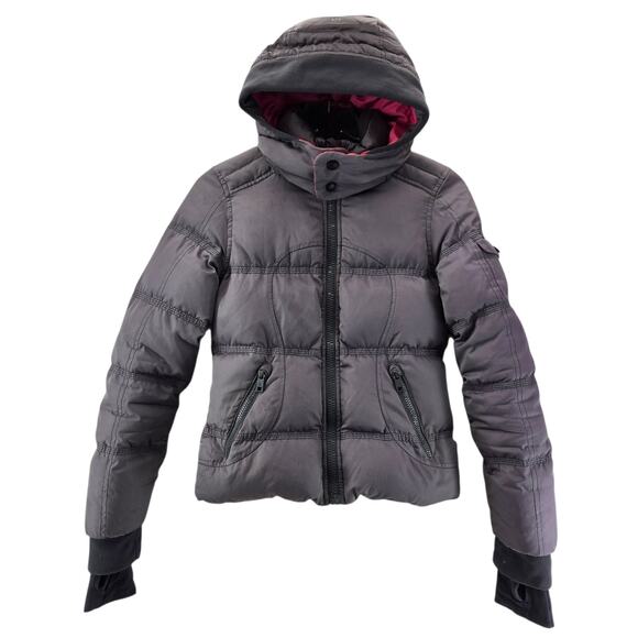Lululemon Goose Down Puffer Jacket Womens 4 XS Gray Hot Pink Removable Hood - Picture 1 of 14